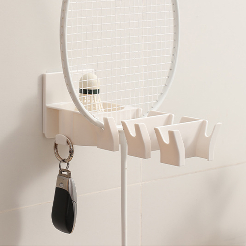 Table Tennis Olympics - Wandmontierter Badmintonschlägerhalter ohne Bohren mit Ballhaken